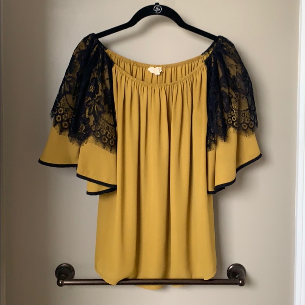 Mustard on/off shoulder top